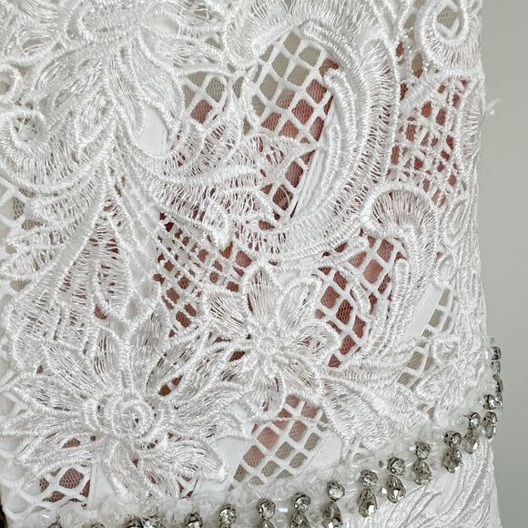 NWT Mac Duggal White Wedding Dress 14 Corset Plunge Trumpet Lace Gown - Picture 14 of 16